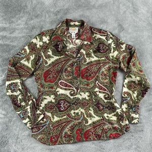 Vintage Talbots 100% silk long sleeve paisley button up shirt size 6 Petites